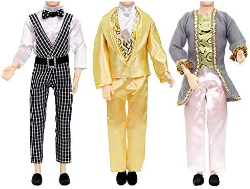 Yomon 3 Set Ken Doll Clothes with Formal Office Suit, Shirt Casual Wear Outfits for Barbie's Boyfriend, For Christmas Birthday Gift (with 3 Pair Shoes)