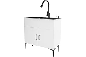 Liffshsy 30-Inch Laundry Sink Cabinet with Stainless Steel Sink and Pull-Out Sprayer Faucet, Freestanding Deep Utility Sink with Cabinet Utility Tub for Bathroom Laundry Room Kitchen (White)