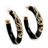 Black Resin Gold Snake Hoop Earrings - 5cm Diameter