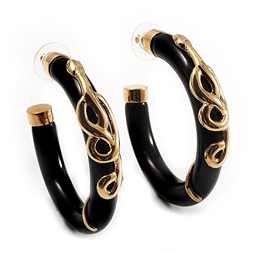 Black Resin Gold Snake Hoop Earrings - 5cm Diameter