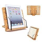 Desktop Book Stand Cookbook Holder Book Rest Reading Paper Typing Stand Tablet Foldable Tray Page Clips Portable Bamboo Book Holder for Desk iPad Laptop Textbook Recipe Document Music (Hollow)