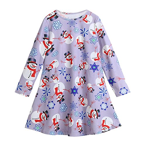 Click Here to See More Images NEARTIME Girls Dress, Christmas New Lovely Cute Fashion Toddler Kid Baby Girl Snowman Clothes Long Sleeve Party Princess Dress (Purple, 4-5T)