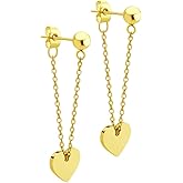 ‎555Jewelry Stainless Steel Threader Dangle Heart Earrings for Women, Hypoallergenic Fashion Stud Earrings