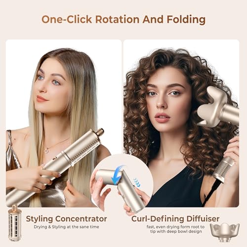 UKLISS Pro Airstyler Hairstyler Set 8 in 1 High Speed Ion Hair Dryer Brush with Automatic Airflow Curling Iron Straightener Volume Brush Anti-Frizz Drying