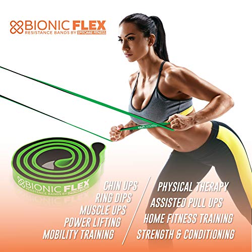 Bionic Flex Pull Up Assistance Band - Premium Dual Layer Pull Up Assist Bands for Strength Training Exercise, Physical Therapy, Powerlifting, Stretching - Single Green Resistance Band (30 to 60 lbs)