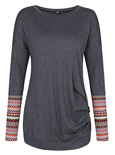 Anicco Womens Long Sleeve Casual Round Neck Loose Tunic Top Blouse T-Shirt StyleB-Black-L