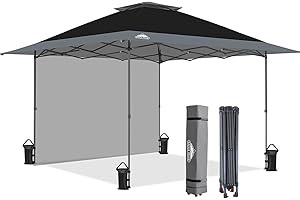 EAGLE PEAK 13x13 Pop up Canopy Tent w/One Wall, Instant Canopy Easy Set up Folding Shelter w/One Privacy Curtain, 169 Square Feet Sun Shade, Black/Gray