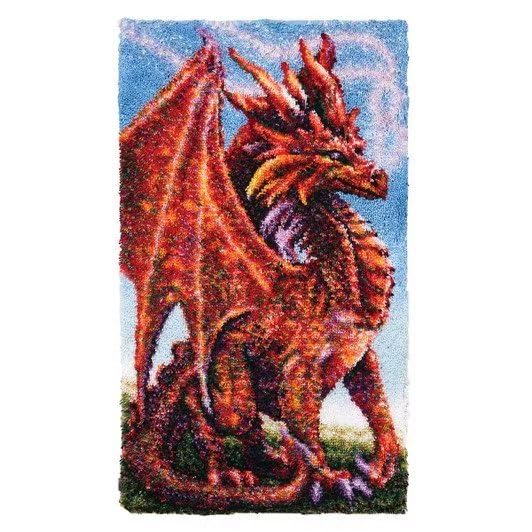ROCKY&CHAO Latch Hook Kits for Adults, Latch Hook Rug Kit, Cross Stitch Rug Making Kit, Carpet Making Crochet Kits Embroidery Kits Needlework Crafts for Home Decor, 50X38CM, Fire-Breathing Dragon