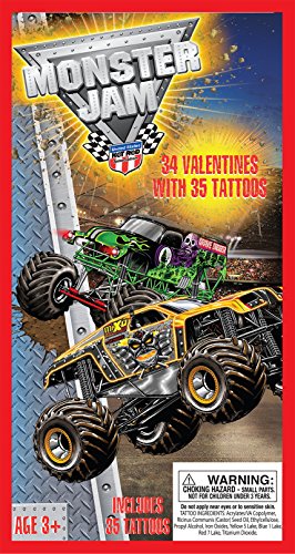 Paper Magic 34CT Deluxe - Tattoos Monster Jam Kids Classroom Valentine Exchange Cards