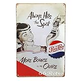 66Retro Always Hits the Spot, Pepsi Cola, Vintage Retro Metal Tin Sign, Wall Decorative Sign, 20cm x 30cm