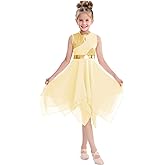 yrsZX Girl's Praise Dance Overlays and Tunics Metallic Color Liturgical Dancewear Irregular Hem Lyrical Dance Dress