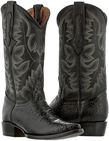 El Presidente - Men's Black Sea Turtle Design Leather Cowboy Boos J Toe 14 EE