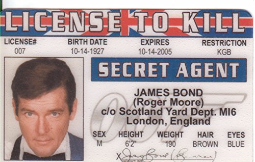 License to Kill - James Bond - Roger Moore Novelty ID Card