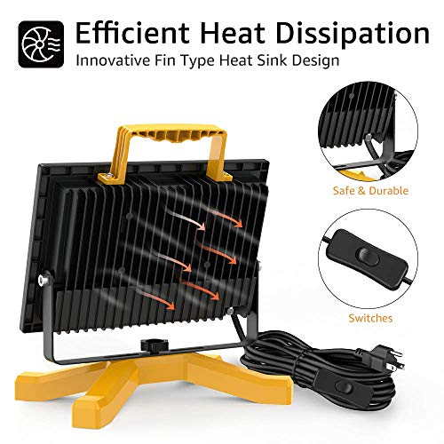 Olafus 60W LED Work Lights, 400W Equivalent, 6000LM Construction Light with Stand, IP66 Waterproof Outdoor Job Site Worklight, LED Working Lighting for Workshop, Garage, Jetty, 5000K Daylight White - Thumbnail 4