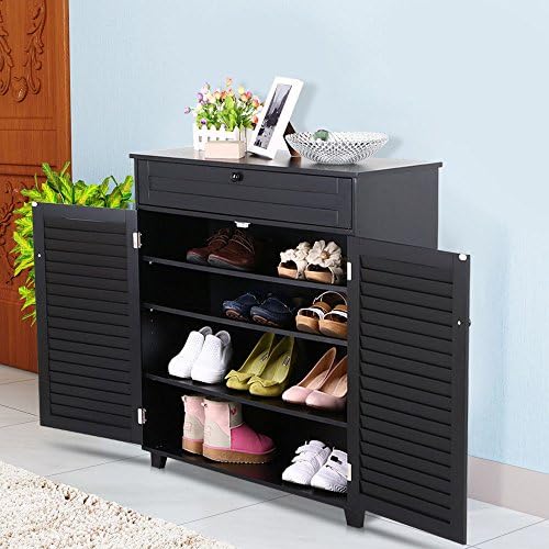 3 Shelves Home Shoe Closet Storage Organizer Cabinet Entryway Hallway Rack Black