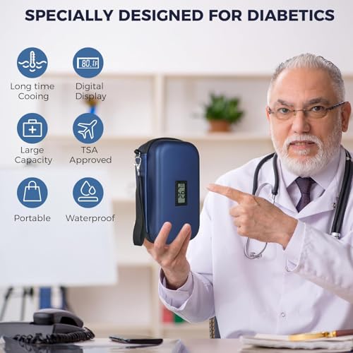 Insulin Cooler Travel Case, Insulin Pen Cooler Travel Case with 2 Ice Pack, Portable Medication Diabetic Cooler for Travel with Temperature Display Medicine Organizer Bag