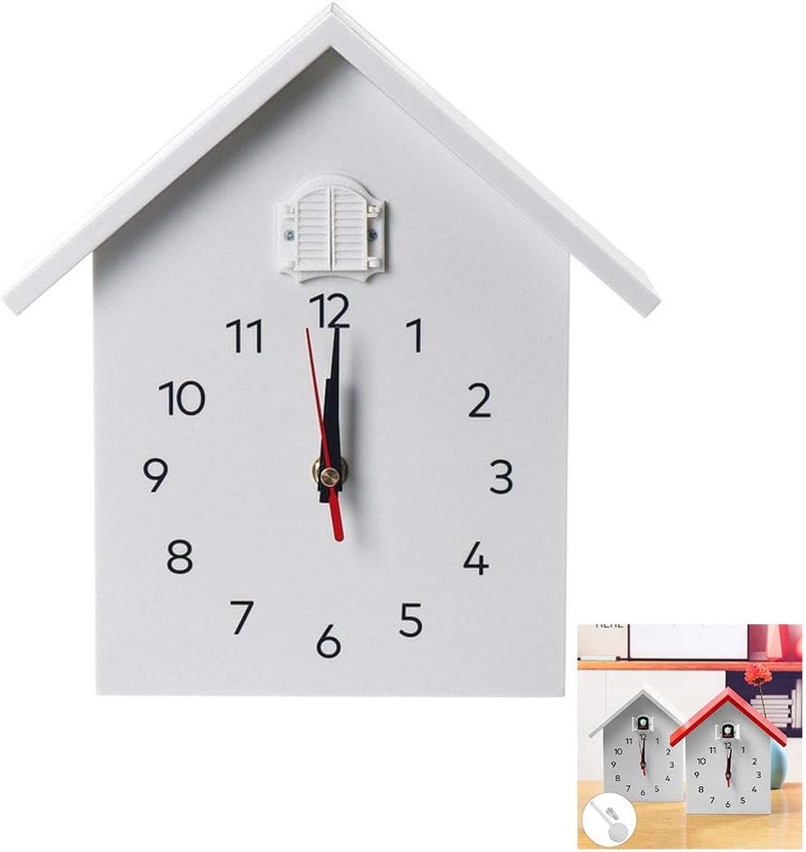 Modern Cuckoo Clock with Timing Function, Tiny Modern Cuckoo Clock, Design Clock, Natural Bird Voices or Cuckoo Call, Natural Field Recordings, Design Clock Pendulum (report Punctually),White,nottimed