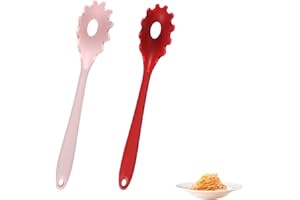 2 Pcs Silicone Pasta Fork,High Heat Resistant Silicone Spaghetti Spoon,Spaghetti Strainer & Server Spoon Ideal for Cooking