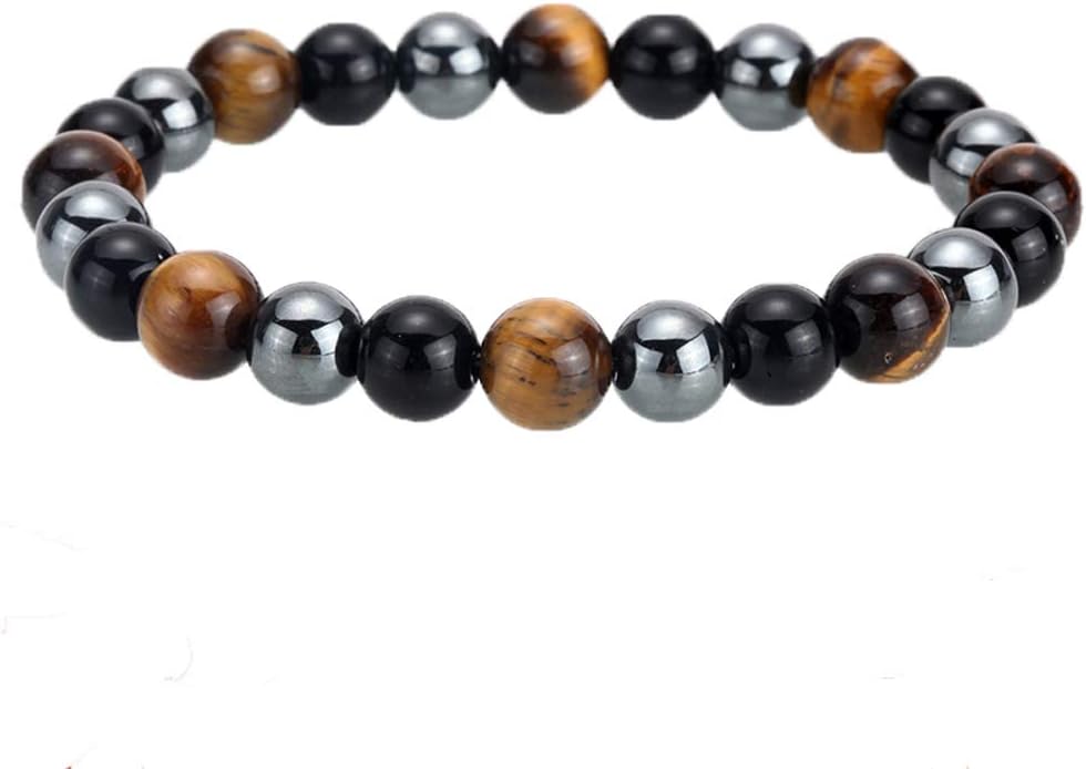 Wonvin Collection Black Obsidian Tiger Eye and Hematite Stone Bracelet Men and Women 8 10MM Prayer Beads Healing Balance Bracelet Energy Jewelry