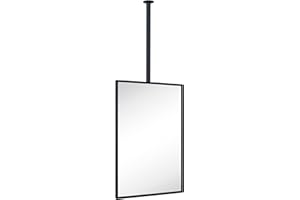 TEHOME Ceiling Mount mirrors for bathrooms Suspend Black metal framed rectangle ceil Mount mirror for a window vanity with adjustable hanging rod, Mirror Measures 20x30''