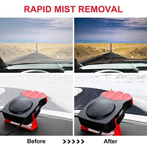 Car Heater - Portable Car Defrost Defogger 12V 150W Auto Electronic Heater Fan Fast, 2 in 1 Heating/Cooling Function 3-Outlet, Plug Adjustable Thermostat in Cigarette Lighter Heater