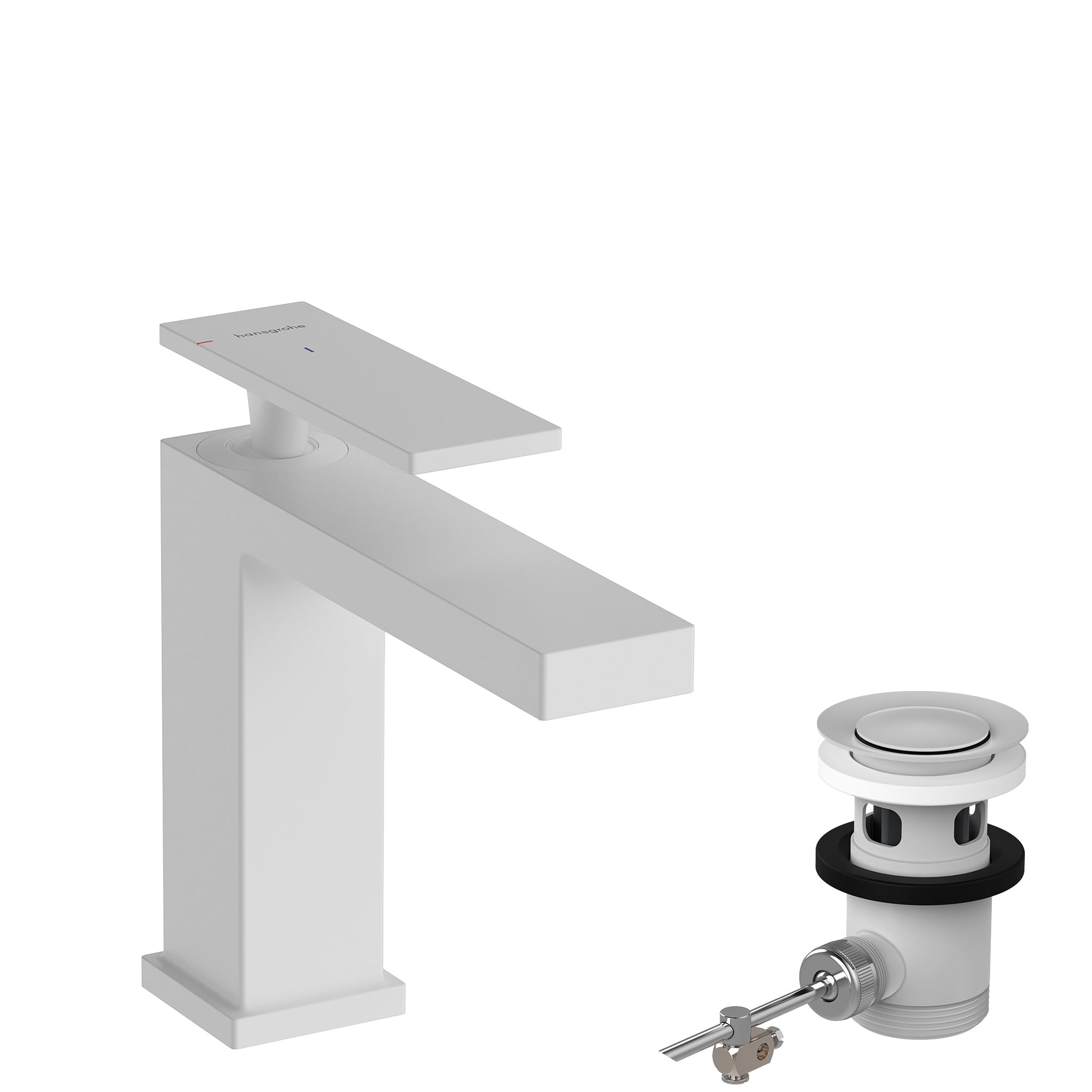 hansgrohe Tecturis E - Bathroom Tap With Pop-Up Waste Set, Energy-Saving (CoolStart), Bathroom Sink Tap With Spout Height 110 mm, Basin Mixer Tap Water-Saving (EcoSmart+), Matt White, 73014700
