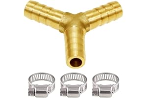 Joywayus 1/4" Hose Barb Y Shaped 3 Way Union Fitting Intersection/Split Brass Water/Fuel/Air