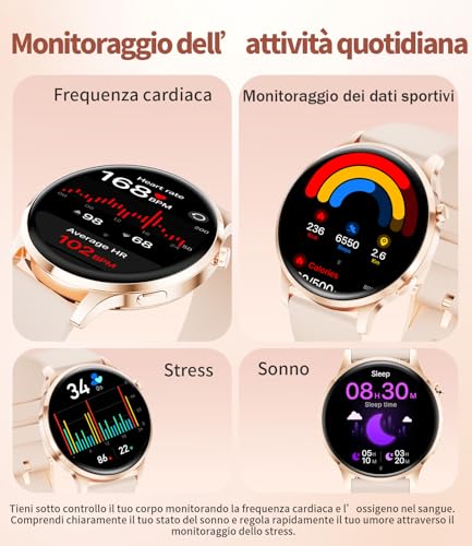 FV23-G Women's Smartwatch, AMOLED Display 1.32 Inches Ultra-Thin Bluetooth Calls, IP68 Waterproof, 116 Sport Modes, Monitoring of Cycle/Heart Rate and Sleep, 2 Straps and 2 Cables Included