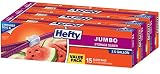 Hefty Slider Jumbo Storage Plastic Bags - 2.5 Gallon Size, 3 Boxes of 15 Bags (45 Total)