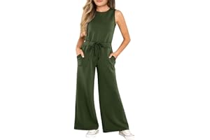 CharmWM Girls Casual Jumpsuit Kids Fashion Sleeveless Elastic Waist Wide Leg Pants Rompers One Piece Outfits