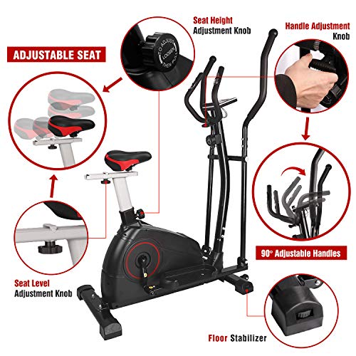ER KANG Elliptical Machine Trainer Adjustable 8 Levels Resistance and