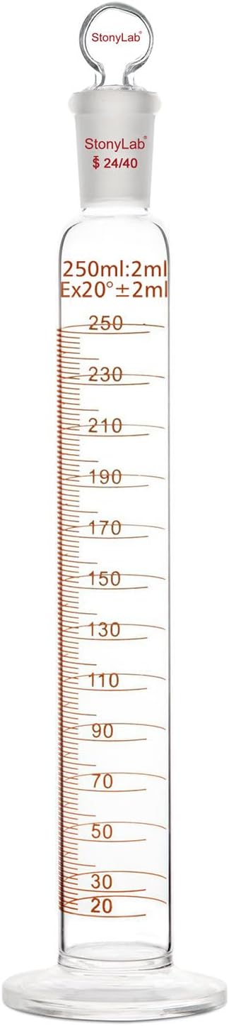 stonylab 250ml Measuring Cylinder Borosilicate Glass w/ Stopper 24/40 Joint