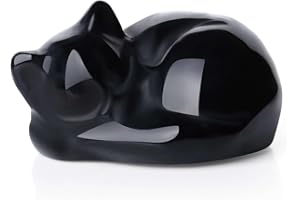 LAIDANLA Black Obsidian Sleeping Cat Statue Healing Crystals Hand Carved Cute Kitten Figurine Sculpture 1.6" Glossy Gemstone Decor Polished Stone Reiki Office Room Bedroom Desk Home Decoration Gifts