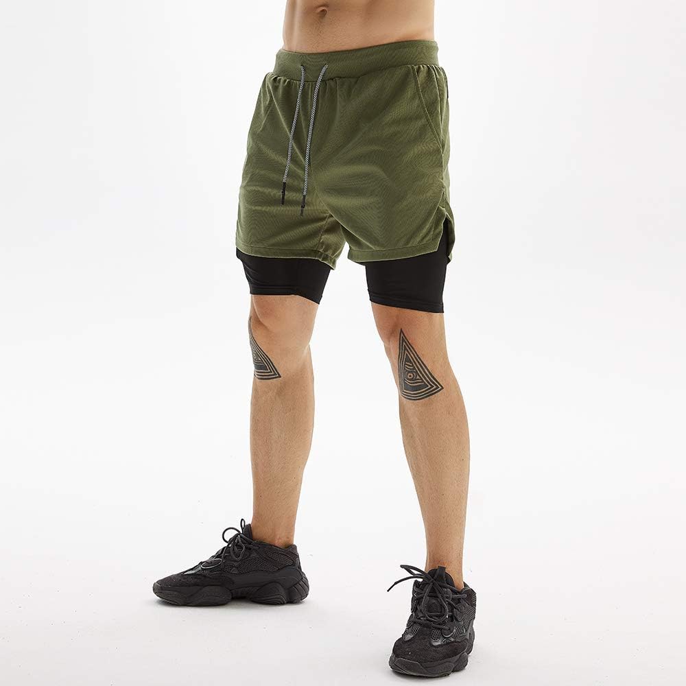OEBLD Mens Athletic Shorts 2-in-1 Gym Workout Running 7'' Shorts with Towel Loop: Clothing