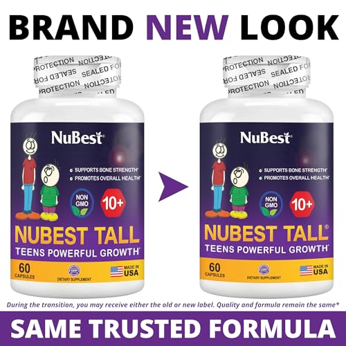 NuBest Tall 10+ Premium Bone Strength Formula, Enhanced Immunity and Overall Health for Age 10+ with Calcium, Vitamin D3, Vitamin K2, and Multivitamins | 60 Capsules | 1 Month Supply