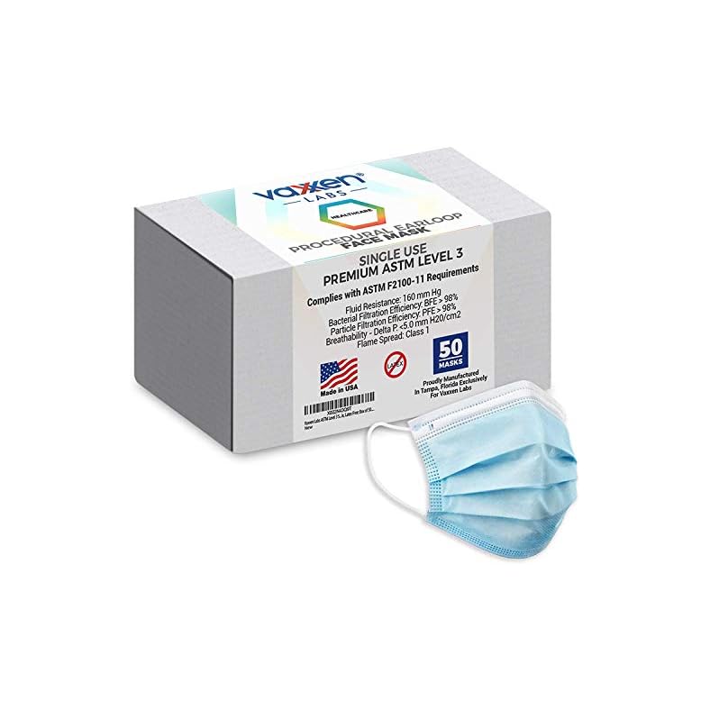 ASTM Level 3 Procedural Face Masks (Box of 50) – Adult Size L/XL – Made in USA