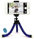 Bastex Universal Compact Flexible Octopus Style Blue Tripod Stand Holder/Mount with Adapter for Smartphone / GoPro Hero All Versions - Includes Remote