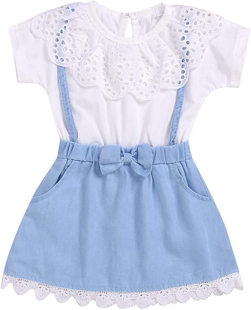 Shimigy Toddler Kids Baby Girls Floral Patchwork Bow Denim Princess Dresses Clothes