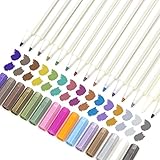 Premium Metallic Marker Pens, Permanent Fine Tip Metal Art Paint Markers,for DIY Photo Album Drawing, Rock Painting, Adult Coloring Books, Glass, Pottery, Wood, Black Paper(15/Set)