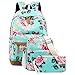 School Backpacks for Teen Girls Lightweight Canvas Backpack Bookbags Set (Light Green- Flower)