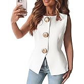 Ninimour Women's 2025 Summer Casual Sleeveless Suit Vest Round Neck Button Down Work Business Waistcoat Blazer Vest Top