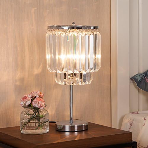 Wtape Premium Crystal Table Lamp, Chrome and Clear 16.33'' High Crystal Desk Lamp for Bedroom Living room