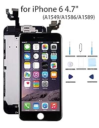 Pantalla de repuesto para iPhone 6 negro   pantalla LCD táctil digitalizador de montaje de repuesto para iPhone 6 4,7 pulgadas, acoplado [sensor de proximidad, altavoz auditivo, cámara frontal]