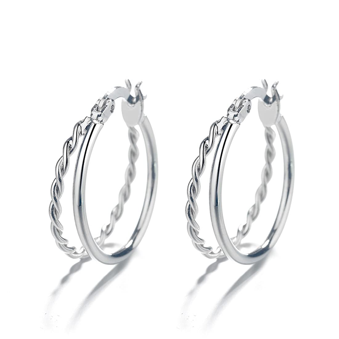 Ms.Swan 925 Sterling Silver Vintage Double Hoop Earrings for Women and Girl,Teen Girl(zhi-ud-0608)