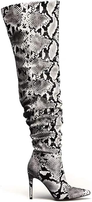 blue snakeskin thigh high boots