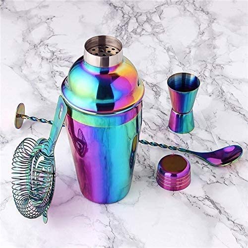 LKNJLL 8Pcs Bunte Edelstahl Cocktail Shaker Set Barkeeper Kit 750ml Cocktail Whisk Bar Werkzeuge Wein Schüttler for… – Bild 8