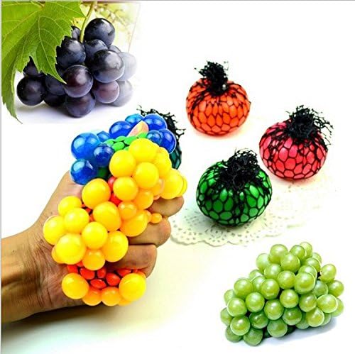 Navina 2pcs/pack Mesh Squishies Ball, Rubber Vent Grape Stress Ball Squeezing Stress Relief Ball- For Kids &amp; Adults, Stress Relief Toys For Autism, ADHD (Yellow)