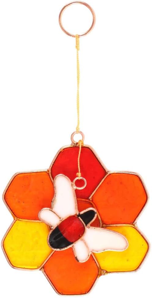 Stunning Multicolor Bee & Honeycombl Resin Suncatcher, 15.5cm x 7.2cm (1 Pc.), Unique & Eye-Catching Design, Durable Material