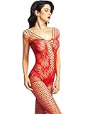 Amoretu Womens Sexy Lingerie Fishnet Bodysuits Crotchless Bodystocking Red