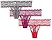 b.tempt'd by Wacoal Women's Lace Kiss 3 Pack Thong, Raspberry/Platinum/Purple Wine Polka Dot, Large